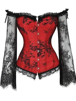 Online Retro Stage Halloween Steampunk Lace Patchwork Corset