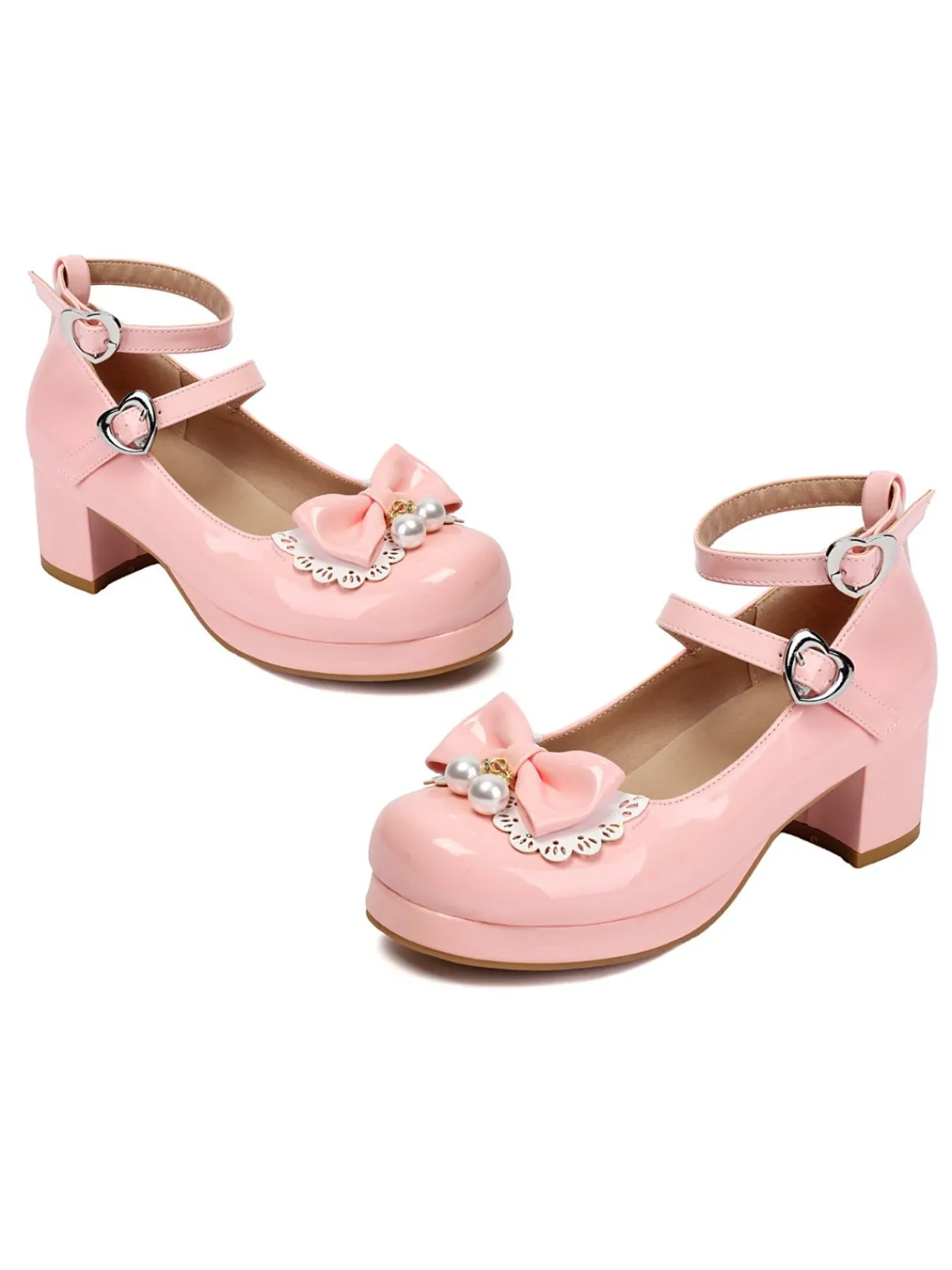 Sale Retro Stage Heart Pearl Bow Mary Jane Heels