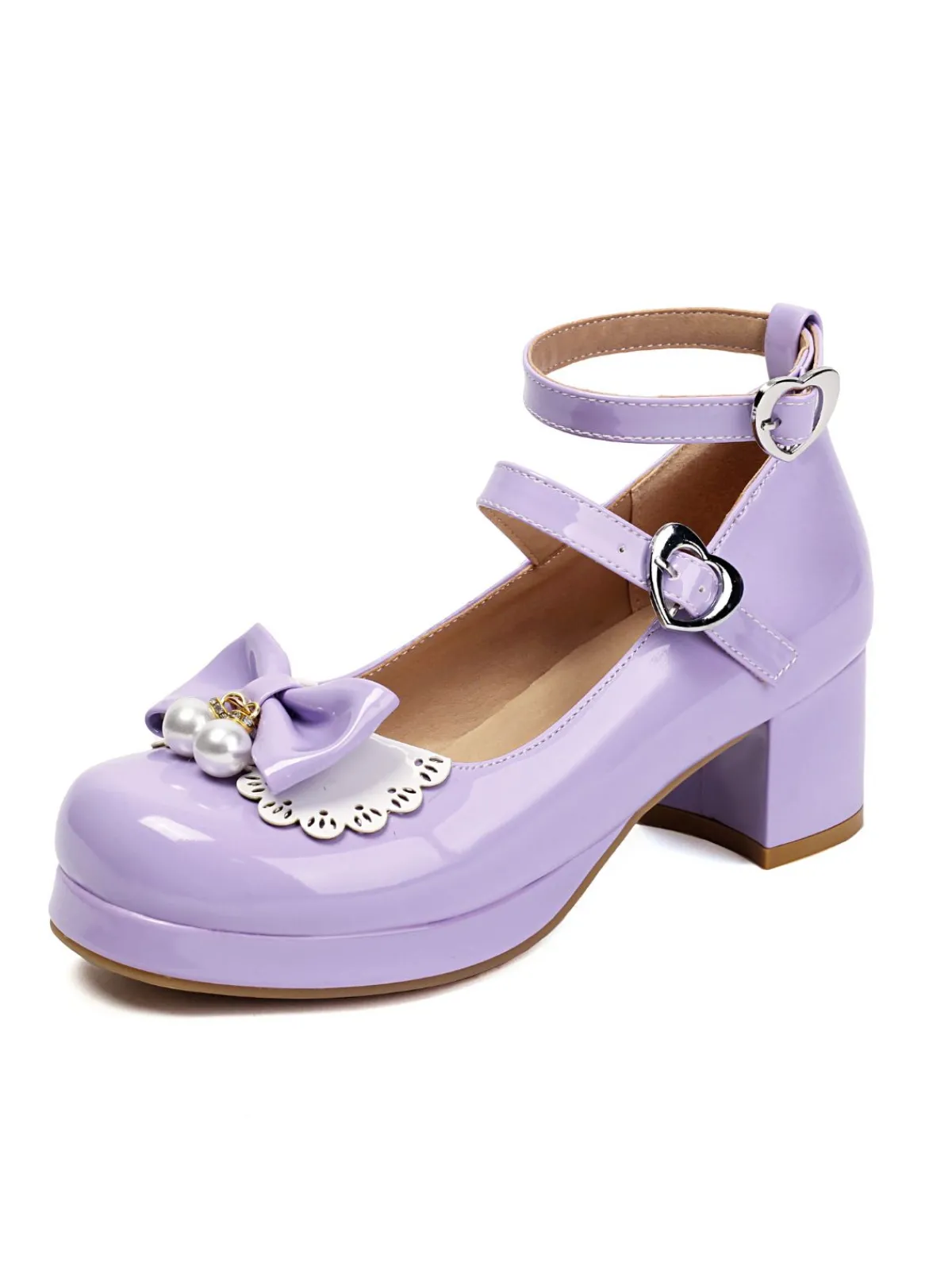 Sale Retro Stage Heart Pearl Bow Mary Jane Heels