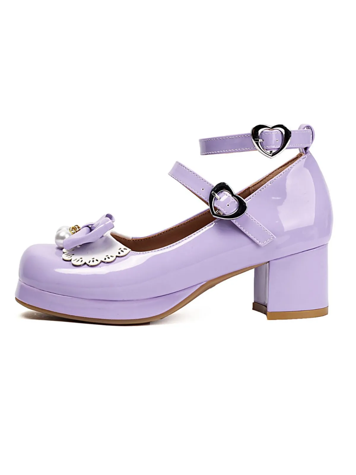Sale Retro Stage Heart Pearl Bow Mary Jane Heels