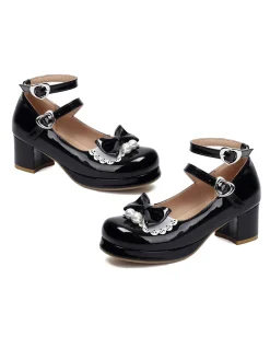 Sale Retro Stage Heart Pearl Bow Mary Jane Heels