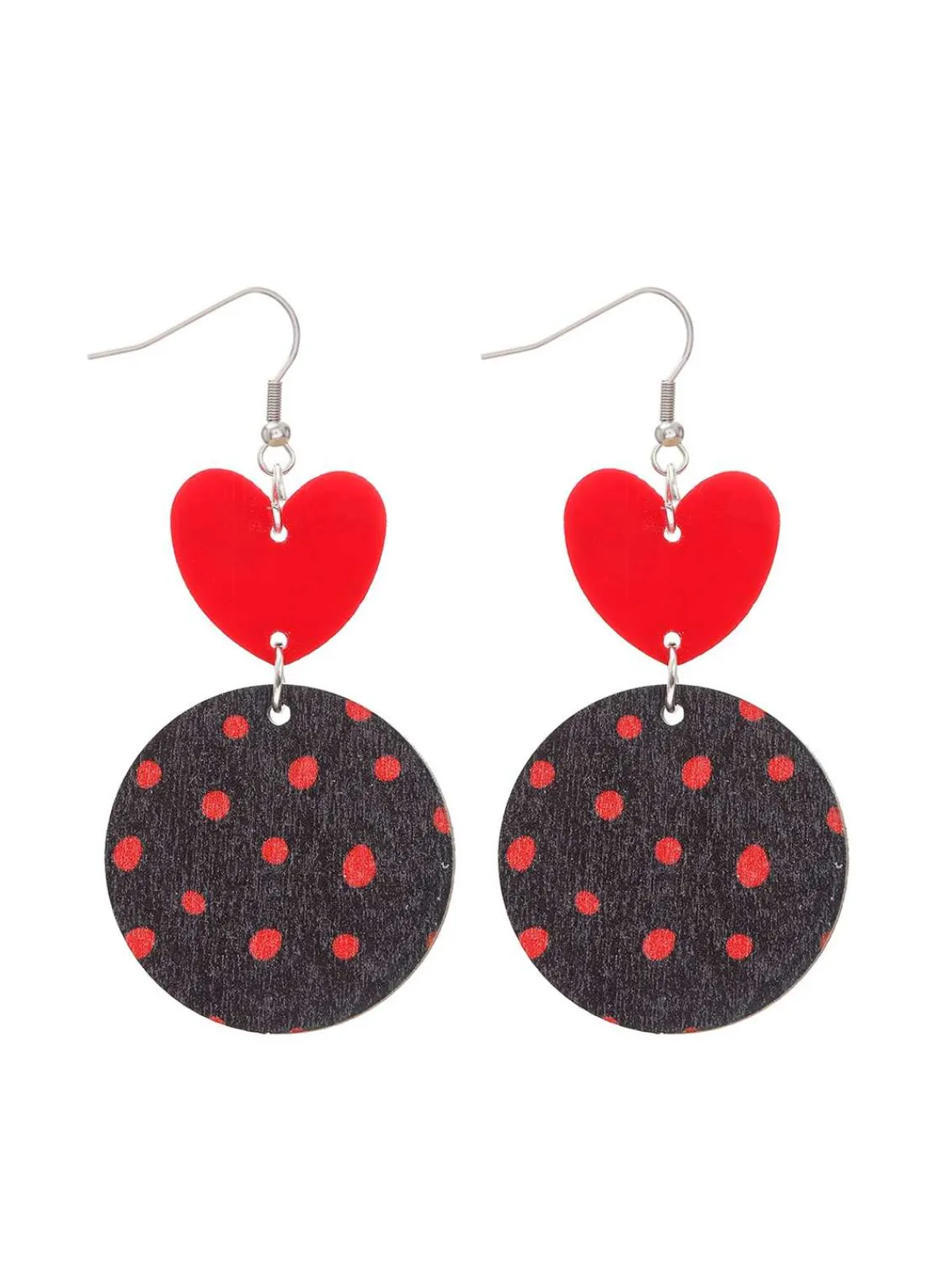 Fashion Retro Stage Heart Polka Dot Dangle Earrings