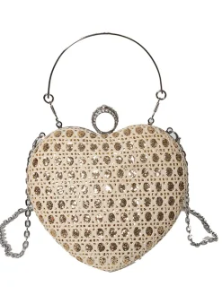 Clearance Retro Stage Heart Rhinestone Chain Evening Handbag