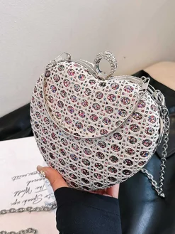 Clearance Retro Stage Heart Rhinestone Chain Evening Handbag