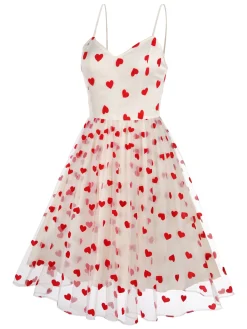 New Retro Stage Heart 1950s Mesh Sling Dress White