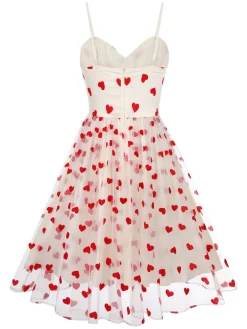 New Retro Stage Heart 1950s Mesh Sling Dress White