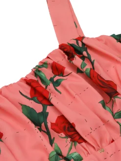 Online Retro Stage High Waist Suspenders Rose Dress Pink