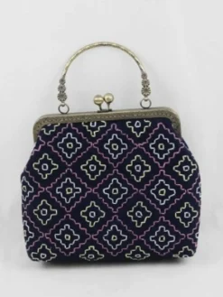 Online Retro Stage Indigo-Dyed Embroidered Grilled Wheel Clutch Bag