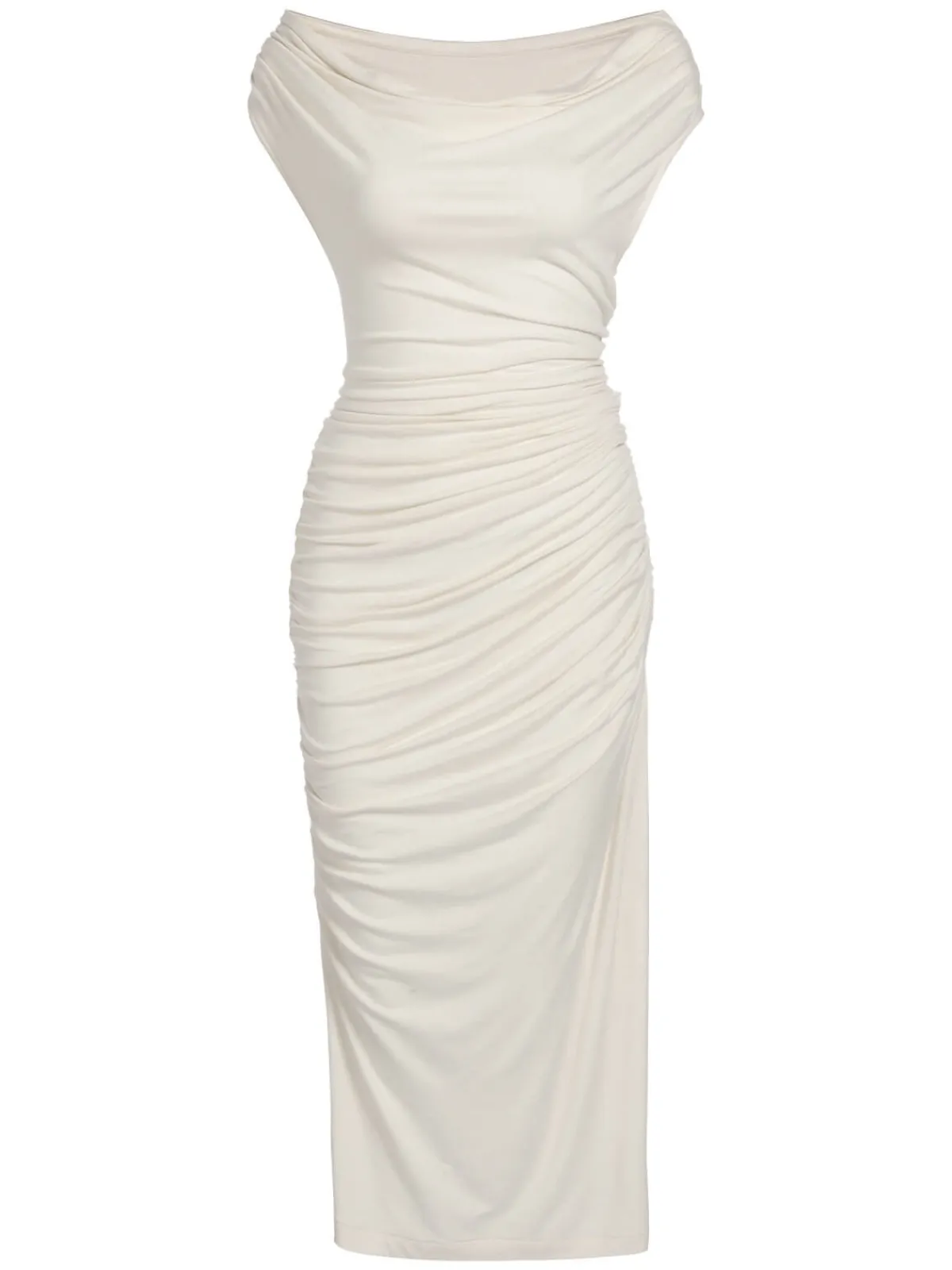 Clearance Retro Stage 1960s Cap Sleeve Slim Pleated Dress Ivory
