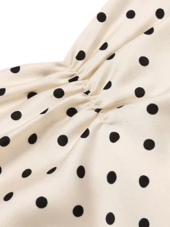 Clearance Retro Stage 1960s Polka Dot Halter Pencil Dress Ivory