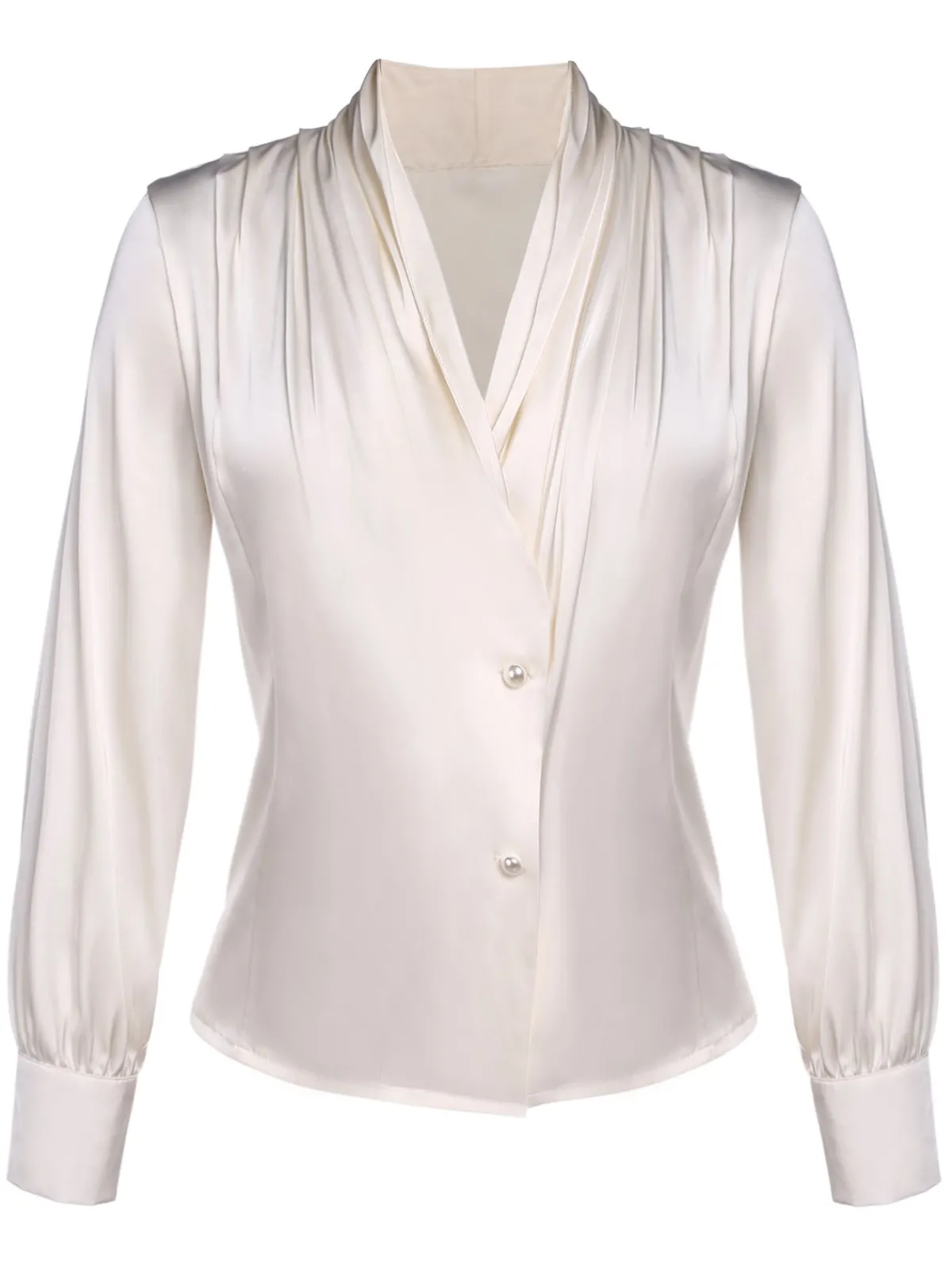 Discount Retro Stage 1930s Solid Long Sleeve Blouse Ivory