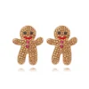 Clearance Retro Stage Khaki Christmas Gingerbread Man Rhinestone Earrings