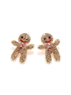 Clearance Retro Stage Khaki Christmas Gingerbread Man Rhinestone Earrings
