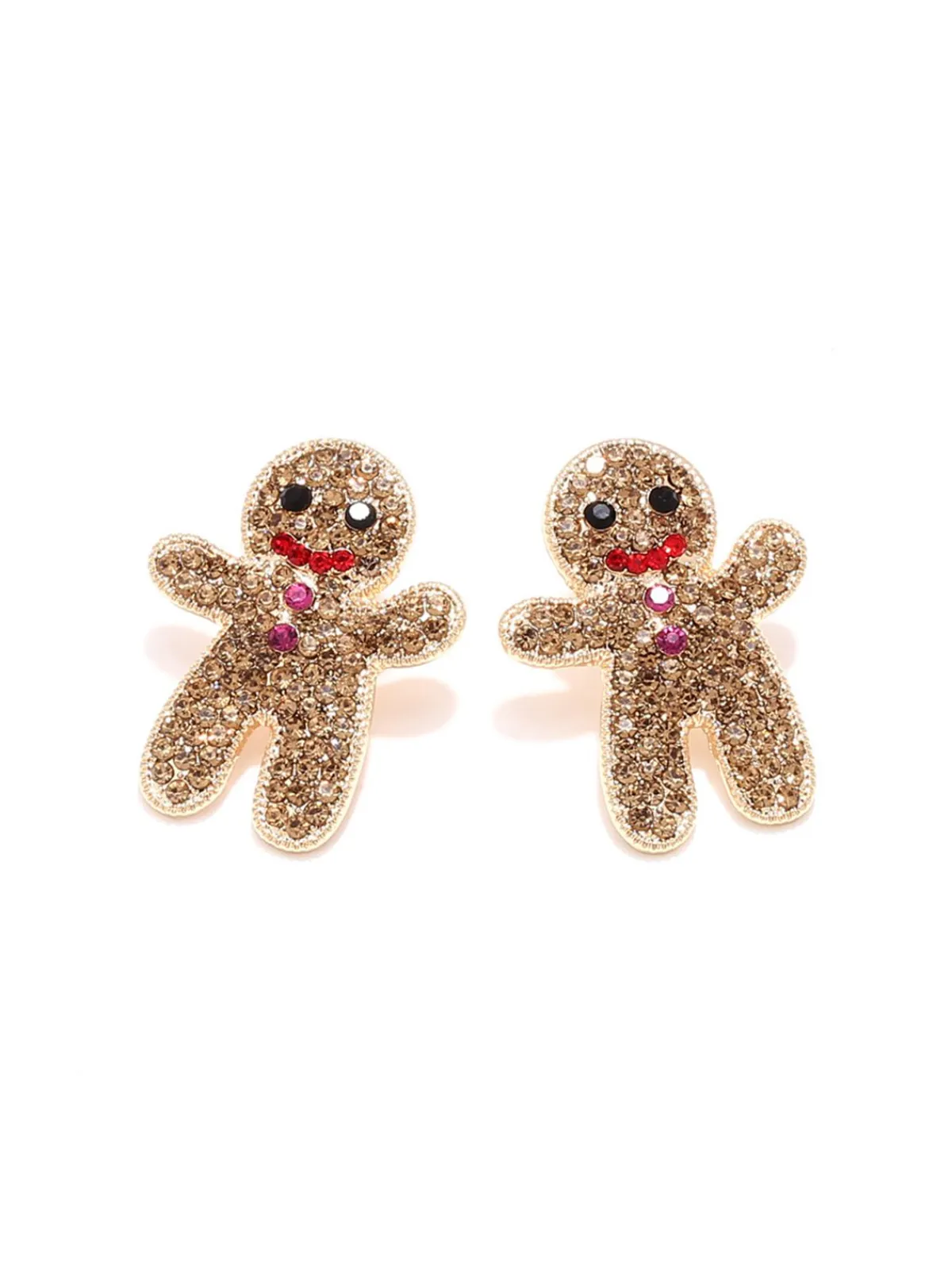 Clearance Retro Stage Khaki Christmas Gingerbread Man Rhinestone Earrings