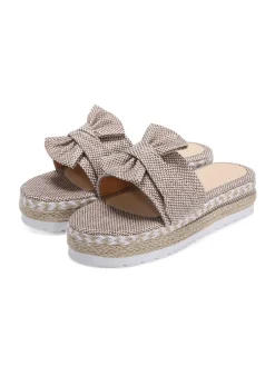Fashion Retro Stage Knitted Bow Platform Beach Sandals Khaki