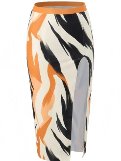 Best Retro Stage 1960s Artistic Brush High Slits Cover-Up Khaki