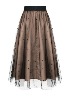Hot Retro Stage 1950s Beading Mesh Swing Skirt Khaki