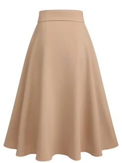 Fashion Retro Stage 1950s Big Pockets Button Skirt Khaki