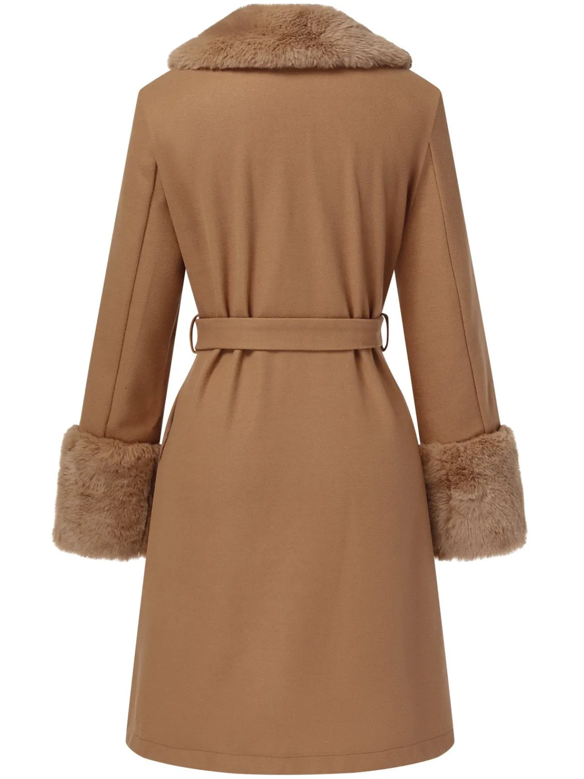 Hot Retro Stage 1950s Faux Fur Collar Button Coat Khaki