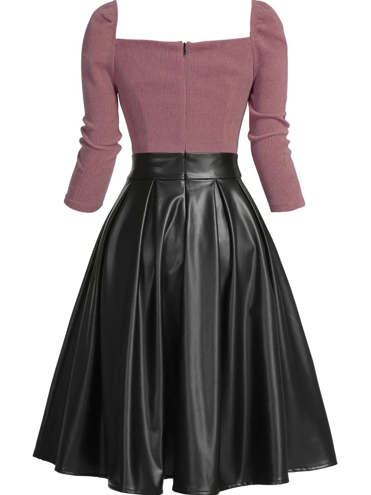 Discount Retro Stage Khaki 1950s Knitted Leather Patchwork Dress