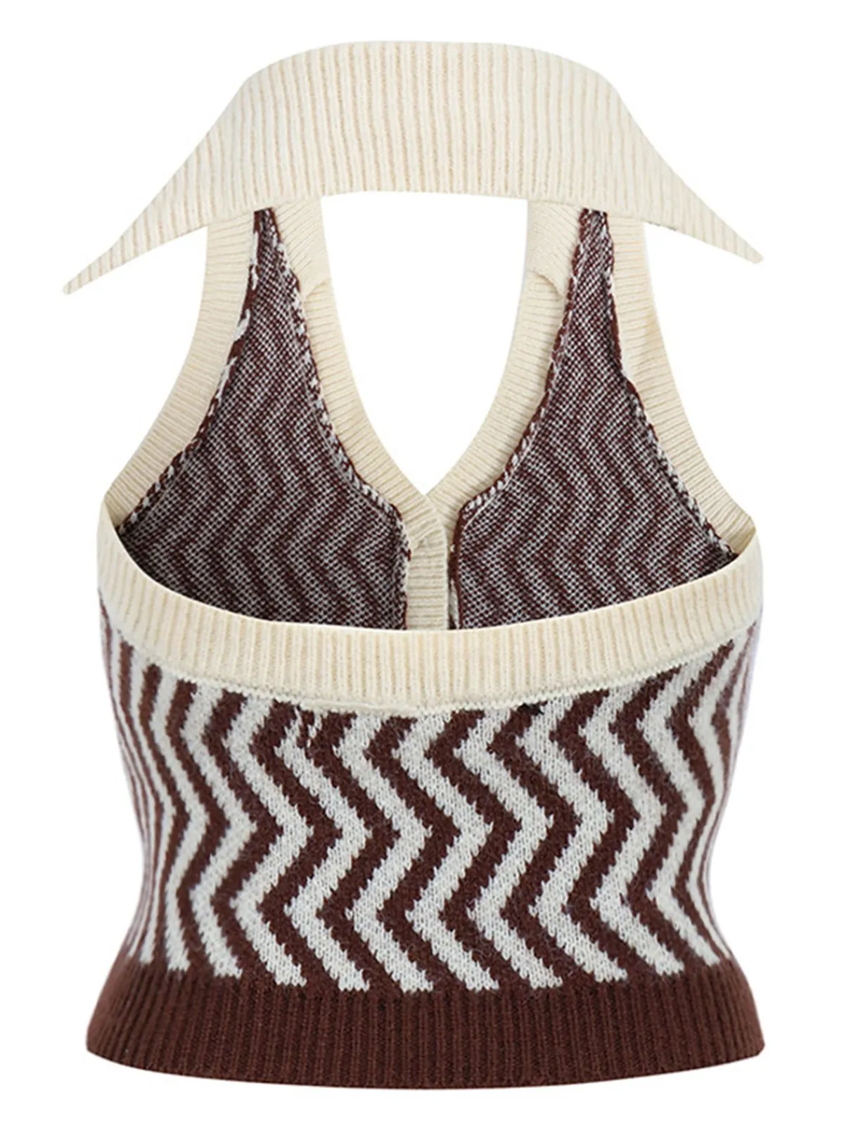 Discount Retro Stage Khaki 1950s Knitting Stripes Halter Button Tops