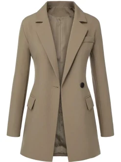 Discount Retro Stage 1950s Lapel Suit Long Sleeve Coat Khaki