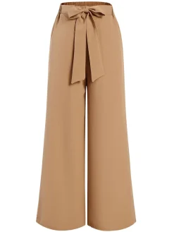 Online Retro Stage 1930s Solid Belt Pants Khaki