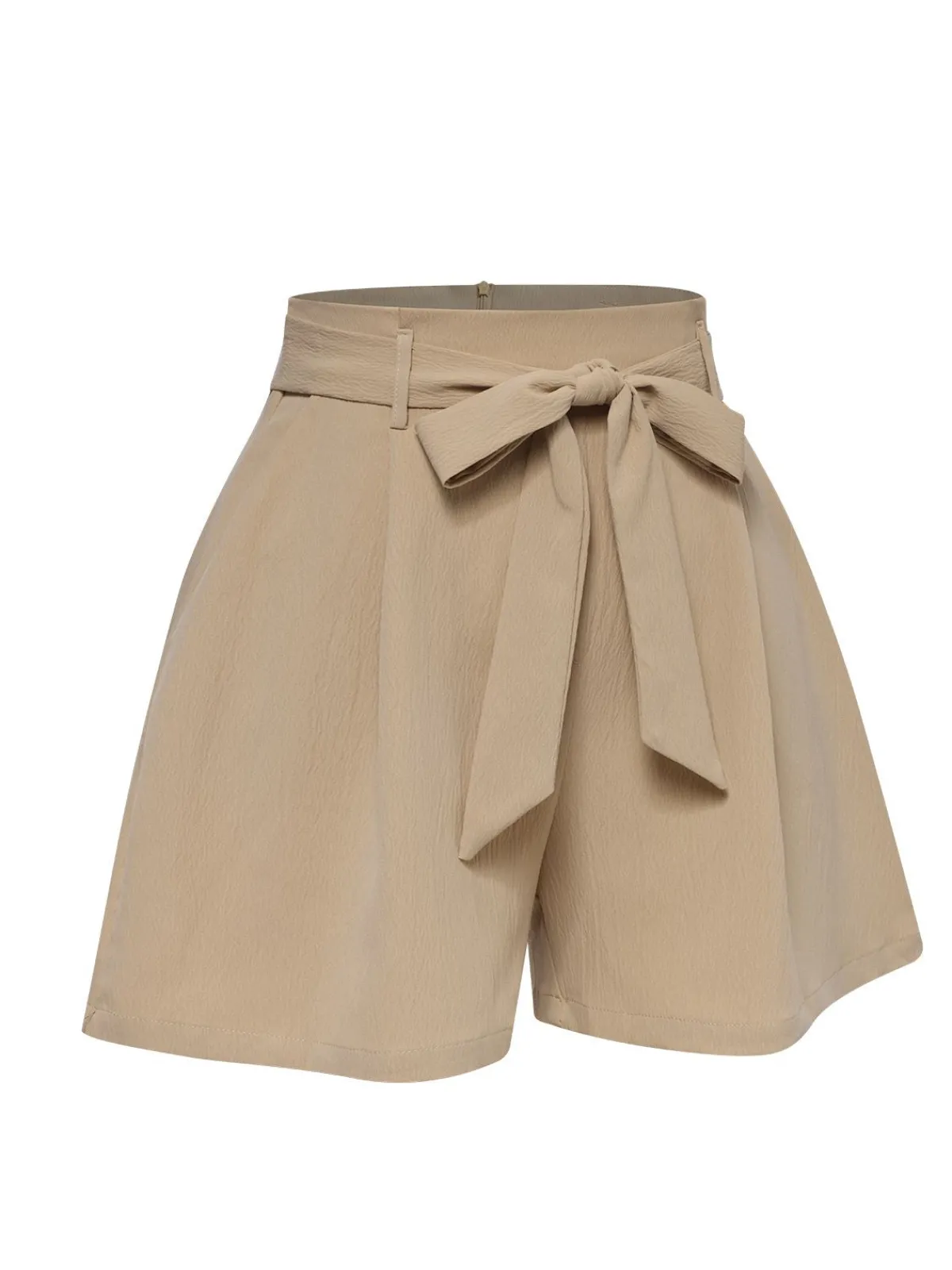 Sale Retro Stage 1950s Solid Belted Shorts Khaki