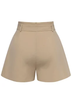 Sale Retro Stage 1950s Solid Belted Shorts Khaki