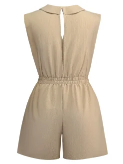 Clearance Retro Stage 1930s V-Neck Pocket Solid Romper Khaki