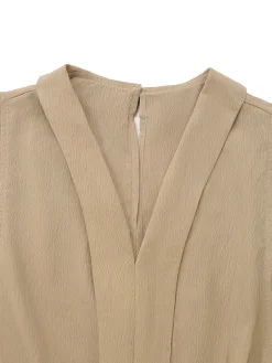 Clearance Retro Stage 1930s V-Neck Pocket Solid Romper Khaki