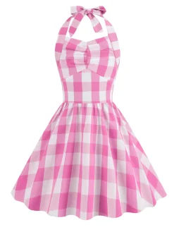 Clearance Retro Stage Kids Party 1950s Plaid Halter Swing Girl's Dress