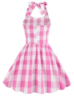 Clearance Retro Stage Kids Party 1950s Plaid Halter Swing Girl's Dress