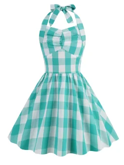 Clearance Retro Stage Kids Party 1950s Plaid Halter Swing Girl's Dress