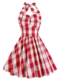 Clearance Retro Stage Kids Party 1950s Plaid Halter Swing Girl's Dress