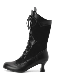 New Retro Stage Lace Patchwork Lace-Up Calf-High Boots
