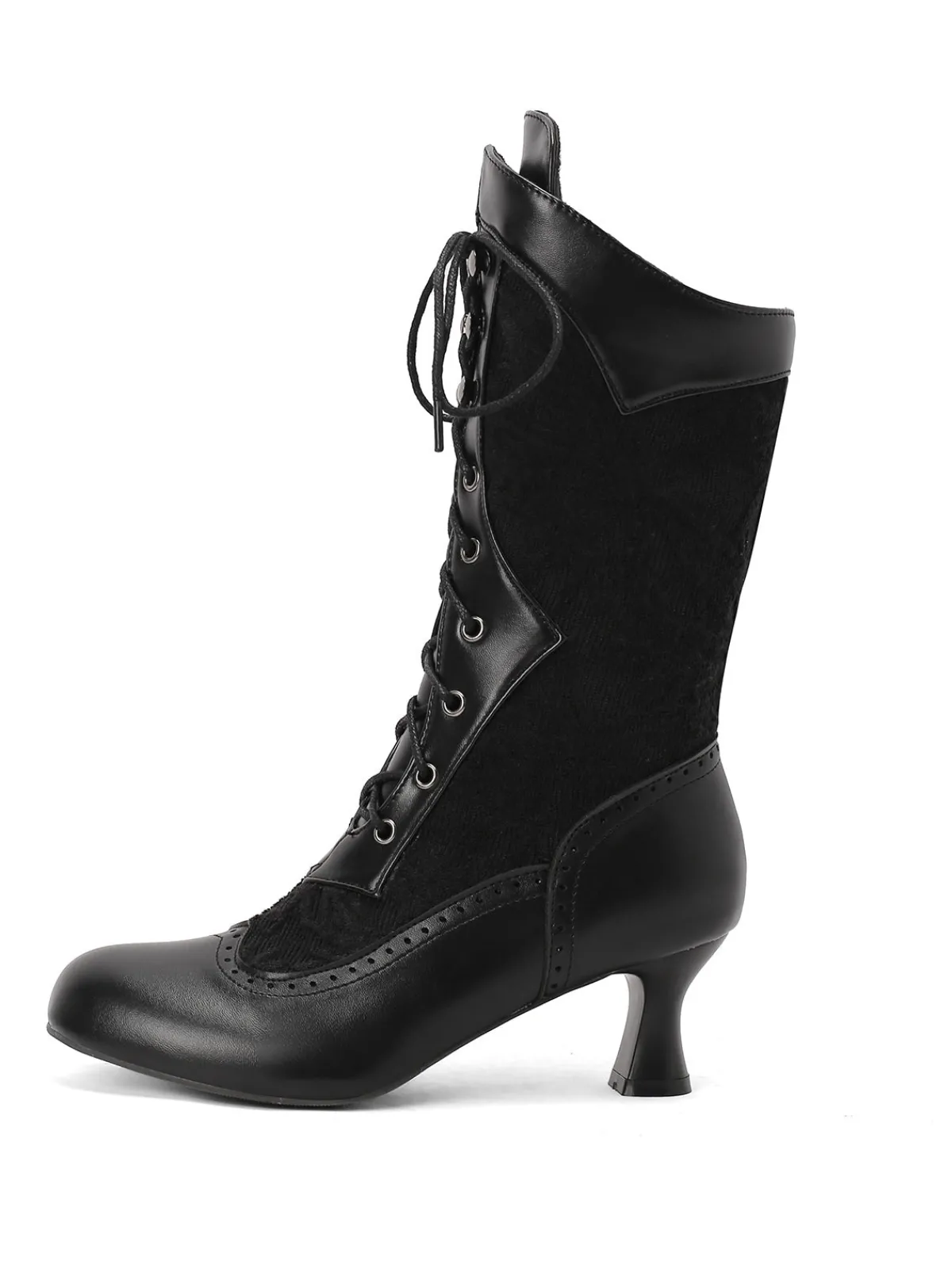 New Retro Stage Lace Patchwork Lace-Up Calf-High Boots
