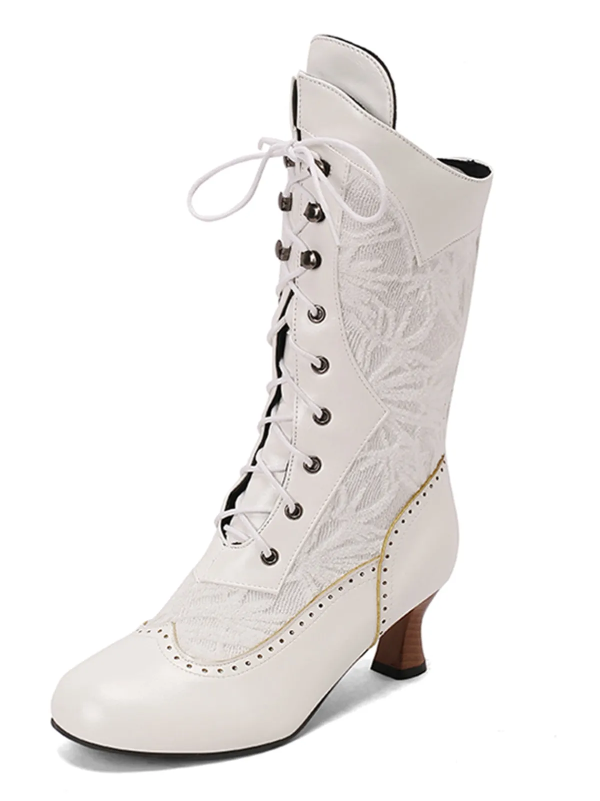 New Retro Stage Lace Patchwork Lace-Up Calf-High Boots