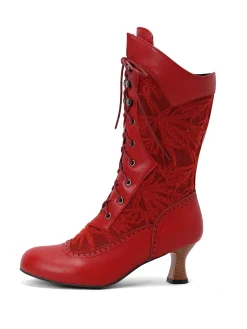 New Retro Stage Lace Patchwork Lace-Up Calf-High Boots