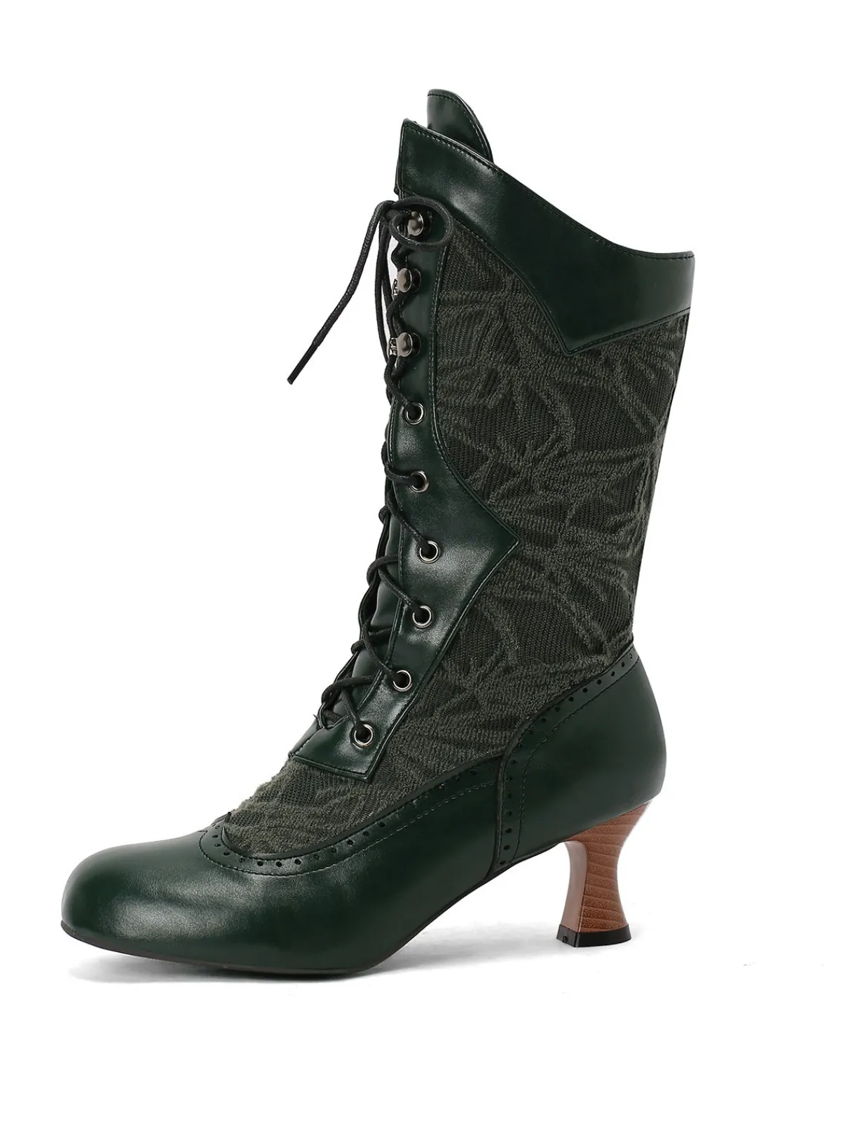 New Retro Stage Lace Patchwork Lace-Up Calf-High Boots