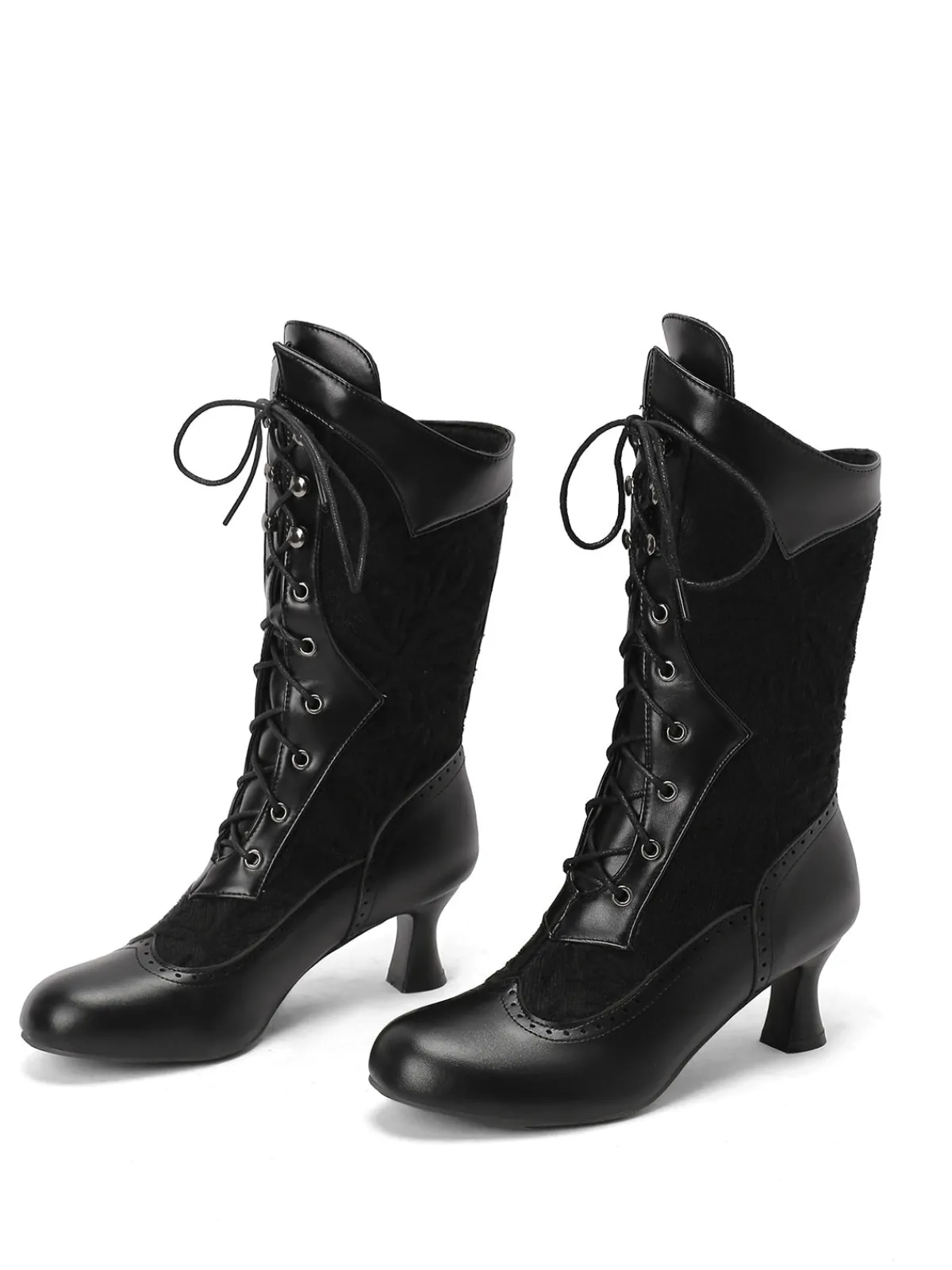 New Retro Stage Lace Patchwork Lace-Up Calf-High Boots