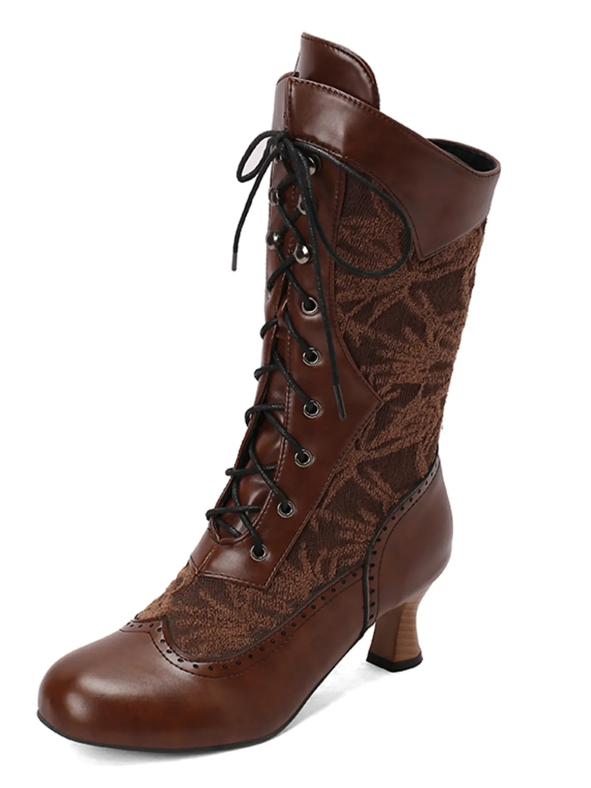 New Retro Stage Lace Patchwork Lace-Up Calf-High Boots