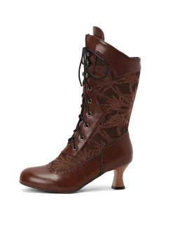 New Retro Stage Lace Patchwork Lace-Up Calf-High Boots
