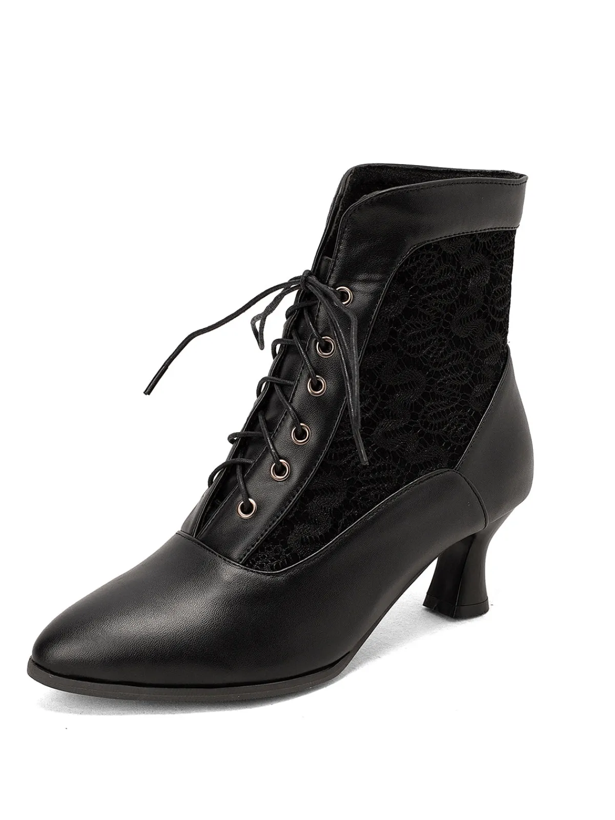 Sale Retro Stage Lace Pointed Leather Heel Vintage Boots