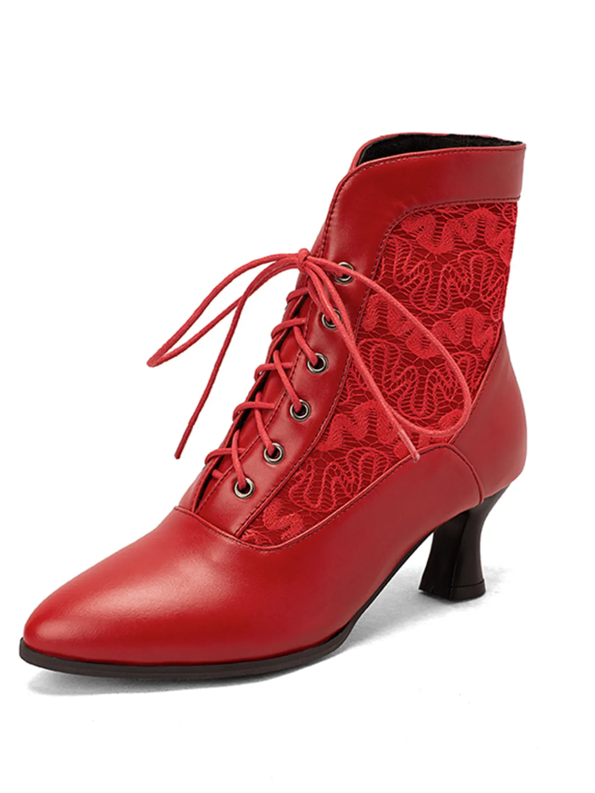 Sale Retro Stage Lace Pointed Leather Heel Vintage Boots