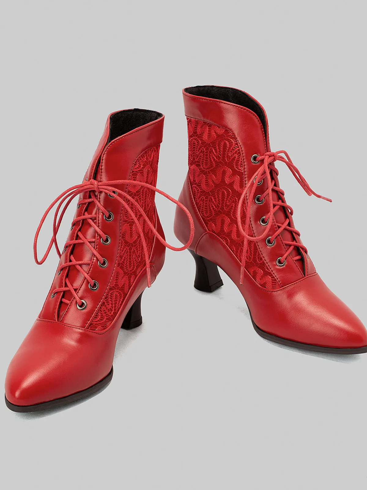 Sale Retro Stage Lace Pointed Leather Heel Vintage Boots