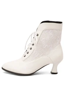 Sale Retro Stage Lace Pointed Leather Heel Vintage Boots