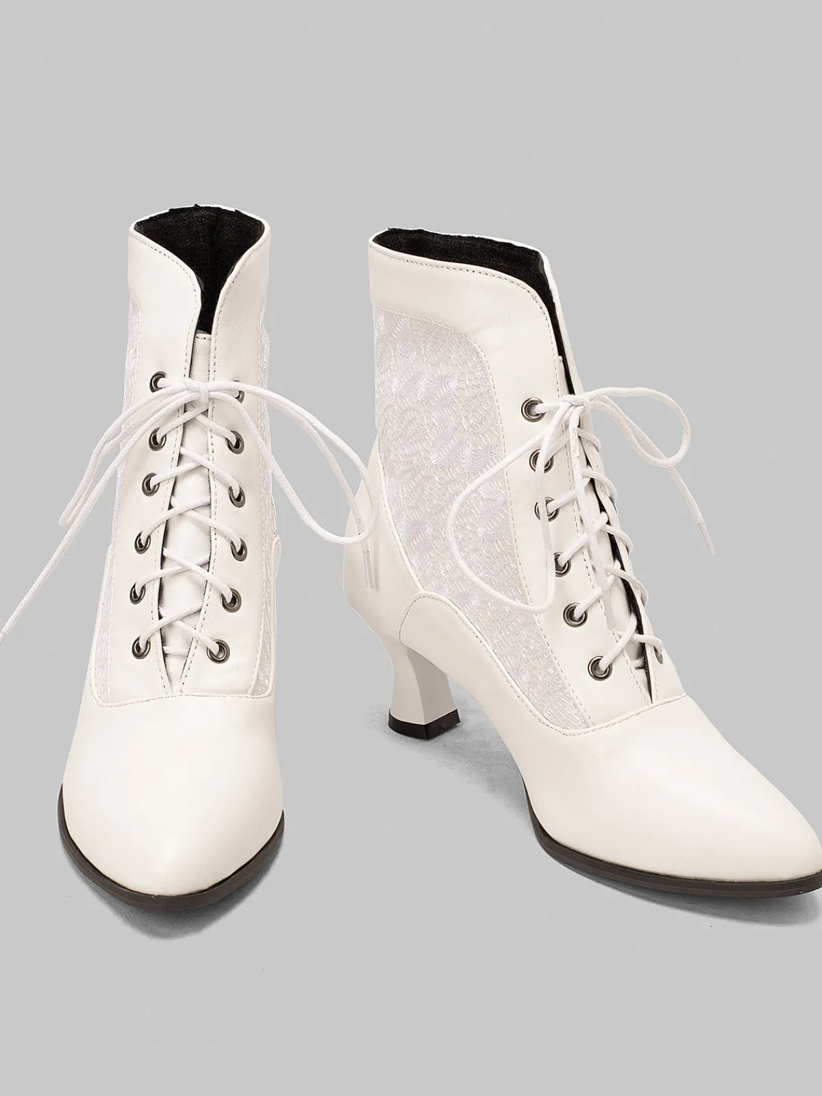 Sale Retro Stage Lace Pointed Leather Heel Vintage Boots