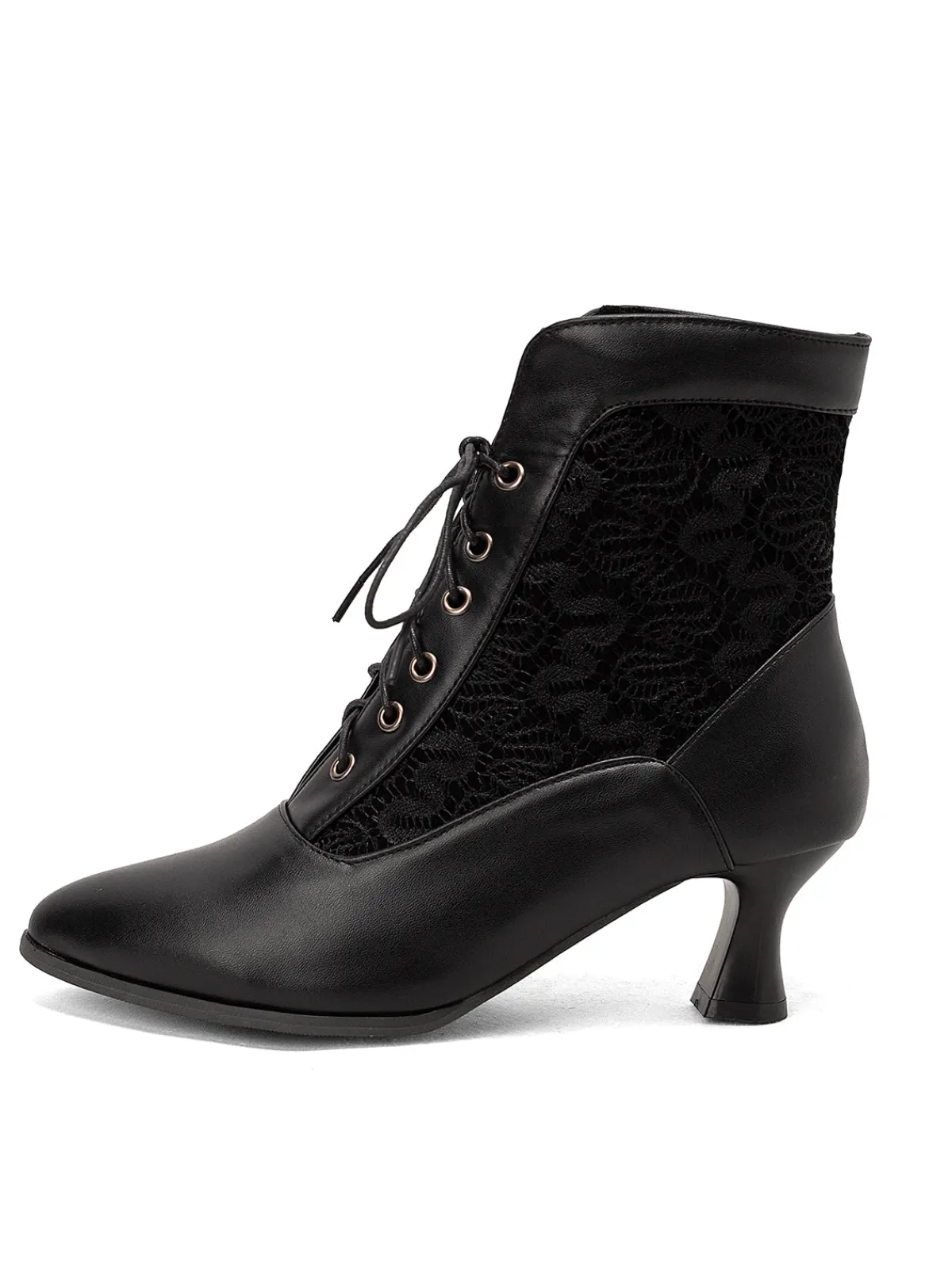 Sale Retro Stage Lace Pointed Leather Heel Vintage Boots