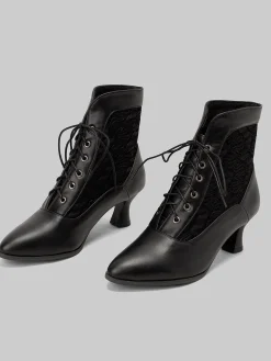 Sale Retro Stage Lace Pointed Leather Heel Vintage Boots
